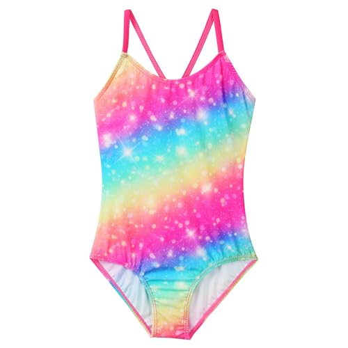 ZNYUNE Mädchen Einteiler Badeanzug Schnelltrocknend UV Schutz Schwimmanzug S460_Rainbow 116/122