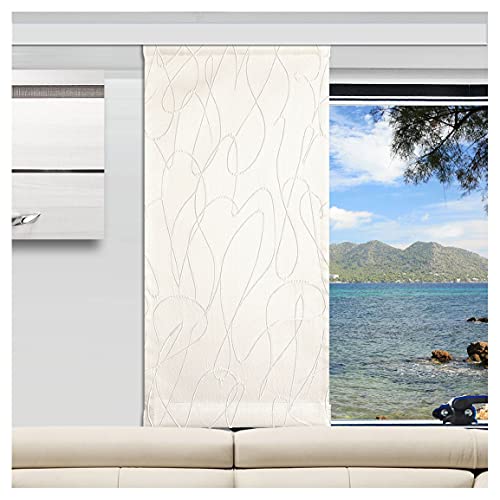 SeGaTeX home fashion Flächengardine Wohnwagen-Dekopaneele Joran in wollweiß Caravan-Gardine mit Effektstickerei Fertigung nach Maß (Wunschhöhe angeben) Höhe 40-80 cm, Breite wählbar