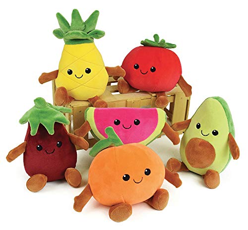 Jemini Fruity's 024144 Kiste mit 6 Obst-und Gemüsesorten aus Plüsch, +/-17 cm, weich und flauschig für Kinder, Mehrfarbig