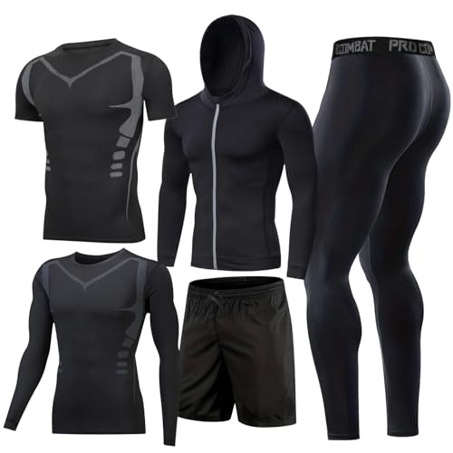 BOOMCOOL Herren Workout-Kleidung, Fitness-Outfit, Fitnessstudio, Outdoor, Laufen, Kompressionshose, Shirt, Langarm-Shirt, Jacke, D, X-Groß