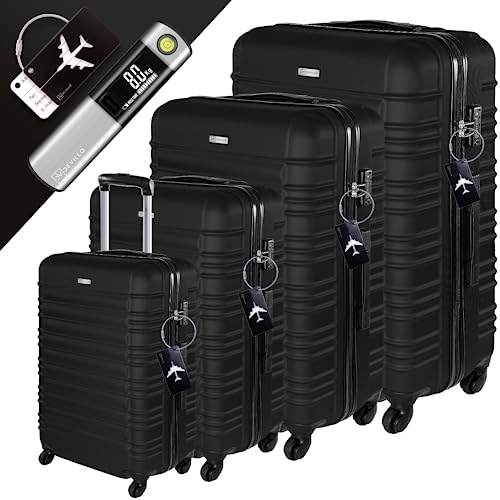 Devillo® Hartschalenkofferset Kofferset 4tlg. S-M-L-XL, Schwarz - Hard Shell Trolley Koffer Reisekoffer Reisekofferset Gepäck Rollkoffer Schloss 4 Rollen ABS-Hartschale Teleskopgriff