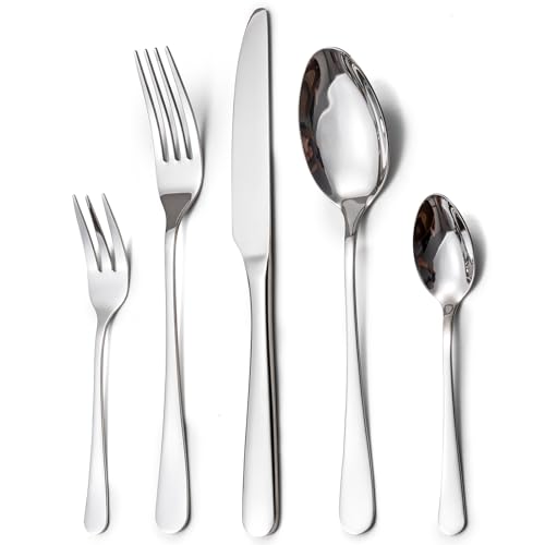 LAZAHOME Besteck Set, Edelstahl Spiegelpoliert 30 teilig Besteckset für 6 Personen, Essbesteck Set mit Messer Gabel Löffel für Familie/Party/Hotel/Restaurant, Silber Tafelbesteck, Spülmaschinenfest