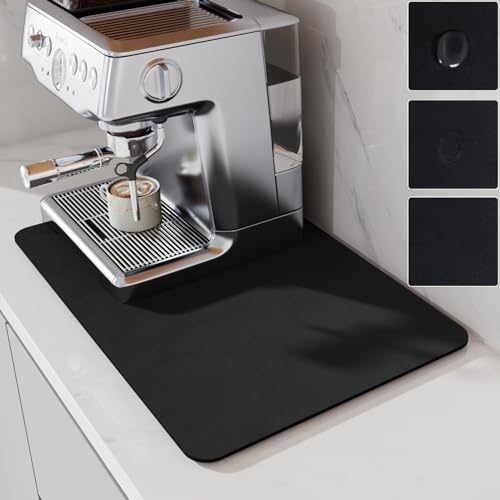 LIMNUO Kaffeematte, Kaffeemaschinenmatte für Arbeitsplatten, saugfähige Geschirrtrocknungsmatte für Küchenarbeitsplatten, Unterlage für Kaffeemaschinen, Kaffeemaschine (Black, 50 x 30 cm)