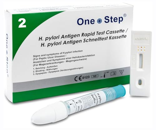 One+Step Helicobacter Pylori Test Schnelltestkassette I Selbstest für Zuhause I 2 Stück I bei Magenbeschwerden I Sodbrennen I Reizdarm I Durchfall