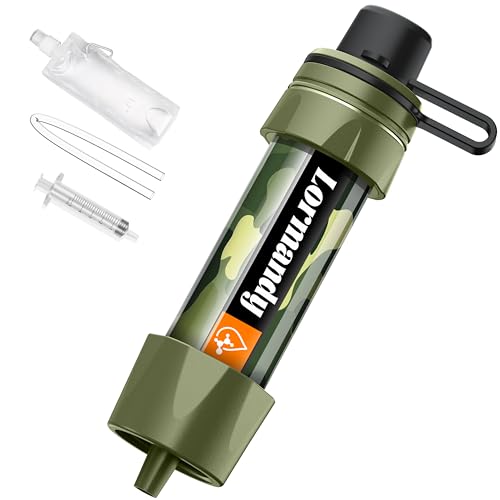 Wasserfilter Outdoor - Trinkwasserfilter für 5000 Liter gefiltertes Wasser - Karabiner und Verlängerungshalm,Trinkwasseraufbereitung die 99,99% aller Keime und Bakterien abtötet, Grün