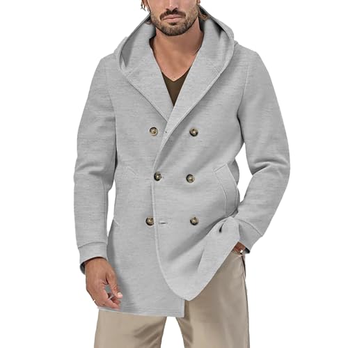 SRZYMJ Grey Herren Wolle Wintermantel Slim Fit Mittelang Winter Wollmantel Freizeit Business Übergangsmantel Jacke Herren Sommer Leicht Schwarz Blazer Herren Laufshirt Herren Regenjacke Wandern XXL