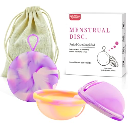 IXYHKB 2 Stück Menstruationsscheibe, Wiederverwendbare Menstruationstasse, Auslaufsicher Menstruationstasse, Periodenscheibe aus Silikon, Menstrual Cup für Sport, Schwimmen und Intimität (S+L)