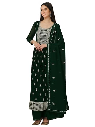 TRENDMALLS Damen Georgette Stickerei Salwar Anzug Set Kurta Palazzo mit Dupatta Green Nyra Schnitt, Grün , Small