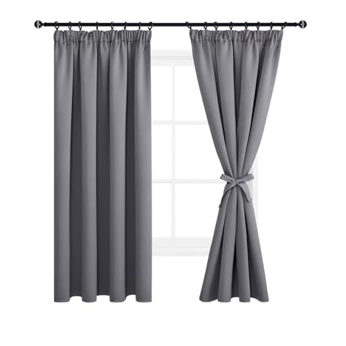 DWCN Gardinen Blickdicht Vorhänge mit Kräuselband 2er Set H175 x B140 cm, Verdunklungsvorhänge mit Vorhang-Krawatten, Vorhänge Wohnzimmer Schlafzimmer Thermogardine Kälteschutz Wämreisolierende, Grau