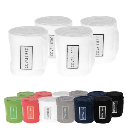 Covalliero – Fleecebandagen (4er Set) 350 cm – elastische Bandagen aus Anti-Pilling-Fleece – mit starkem Klettverschluss – Pferde-Beinschutz in Weiß – Breite 12 cm