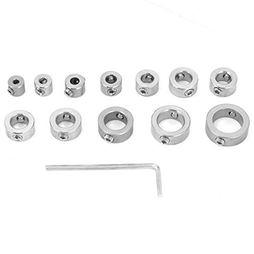 12 Stück Tiefenanschlagringe Set, 3-16 mm Bohrer Tiefe Stoppbit Kragensatz mit Sechskantschlüssel, Edelstahl, Tiefenanschlagringe Set