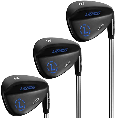 LAZRUS Premium geschmiedetes Golfkeil-Set für Herren - 52 56 60 Grad Golfkeile + gefräste Fläche für mehr Spin - Tolles Golf-Geschenk (Schwarz, 3 Keile (52,56,60)