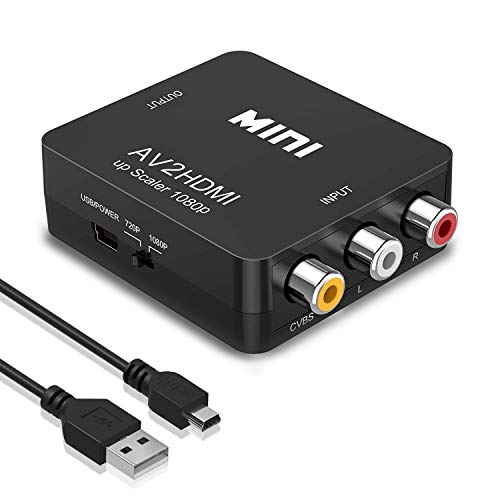 Amtake RCA auf HDMI Konverter, 1080P RCA Composite CVBS AV zu HDMI Video Audio Konverter Adapter für PS2/ Xbox/SNES/VHS/VCR Videorecorder DVD, Unterstützt PAL/NTSC mit USB-Netzkabel