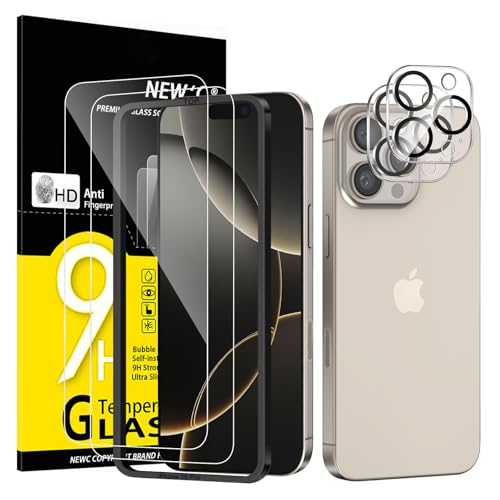 NEW'C für iPhone 16 Pro für Panzerglas 6,3 Zoll (2 Stück) und 2 x Kamera Panzer Schutz für Kameraschutz (2 Stück) -Kratzfest -extrem widerstandsfähig -9H-Härteglas