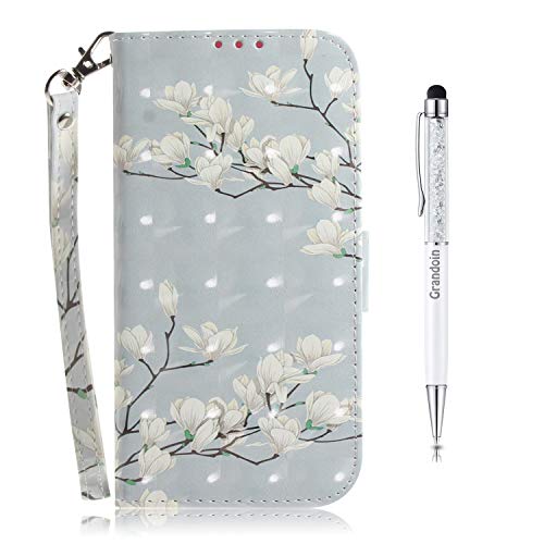 Grandoin Kompatibel mit Huawei P Smart 2021 / Y7A Hülle, 3D PU Leder Etui Flip Cover Muster Book Case Schutzhülle Handytasche Handyhülle [Ständer Kartenfach] [Magnetverschluss] (Magnolie)