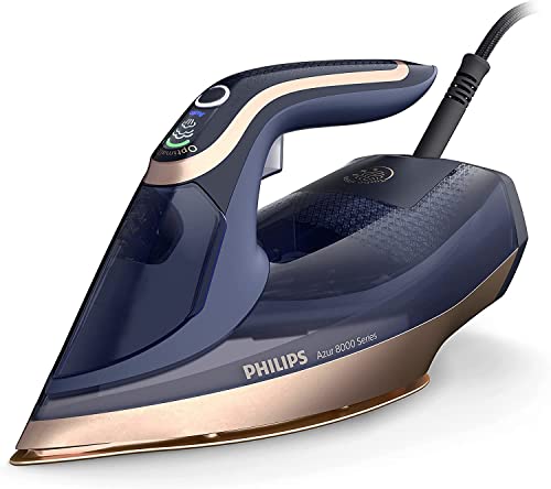 Philips Azur 8000 Serie Dampfbügeleisen - 85 g/min Dauerdampf, 260 g Turbo-Dampfstoß, 3000 W, OptimalTEMP Technologie, SteamGlide Elite-Bügelsohle, Dunkelblau (DST8050/20)