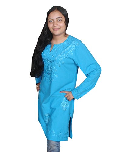 Egypt Bazar Bestickte Damen-Tunika Top/Bluse Tunika-Kleid, Größe: XL, türkis