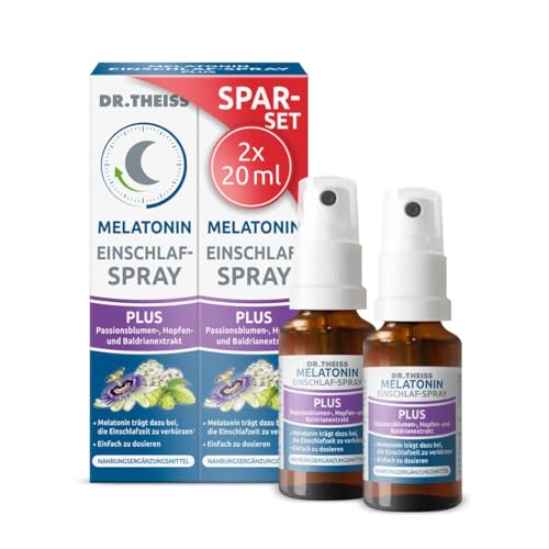 Dr. Theiss Melatonin Einschlaf-Spray PLUS Spar-Set 2x 20 ml, schneller Einschlafen und dabei sparen, Durchschlafen mit Passionsblumen und Baldrianextrakt, für ca. 2 Monate