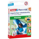 tesa Powerstrips POSTER - Doppelseitige Klebestreifen für Poster und Plakate - Selbstklebend und spurlos wieder ablösbar - Bis zu 200 g Halteleistung - 20 Stück