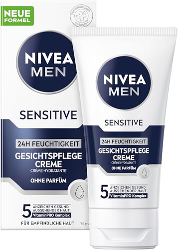 NIVEA MEN Sensitive Gesichtspflege Creme, 24h Feuchtigkeitscreme für empfindliche Männerhaut, beruhigende Gesichtscreme zur Linderung von Hautirritationen (75 ml)