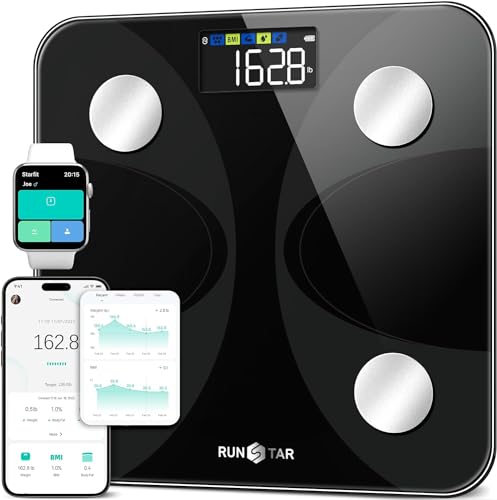 RunSTAR Digitale Präzisions-Körperanalysewaage mit großem Display, Analysator für 13 essentielle Körperwerte, mit App-Synchronisierung