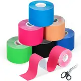 EUZLABBY 6 Rollen Kinesiotapes,Kinesiologie Tape Rollen (5m x 5cm),mit Spezielle Schere,Elastische Binde,Sport Tape Set,mit Spezielle Schere,für Schulter und Ellenbogen,Handgelenk,Knieschmerzen.(bunt)