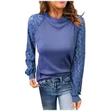 URSING Damen Langarmshirts Spitzenhemd Lässige Lose T-Shirts Blusen Einfarbig Formale Abendbluse Shirts