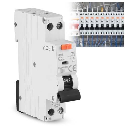 FI/LS-Schalter, 30mA Fehlerstromschutzschalter Fi Schutzschalter 1P+N 240V RCBO 16Amp Nennstrom RCD-geschützter Leistungsschalter