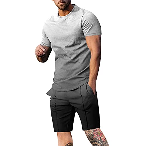 Herren Kurzarm-T-Shirt, sportlich, lässig, Nähte, Streifen, Rundhalsausschnitt, Herren, kurzärmelig, Top, T-Shirt, Oberteil Schwarzes Herren Freizeit Hawaii Küste Strand Digitaler (Grey, XXXXL)