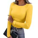 Cashmere Pullover Damen Wärmer Skiunterwäsche Damen Unterhemd Shirt Langarm Damen Slim Langarm Rundhalsausschnitt Unterwäsche Longsleeve Damen Geschenke Für Frauen gelb M