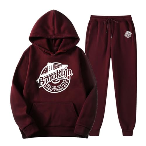 QWUVEDS Trainingsanzüge für Herren, 2-teilig, langärmelig, mit Buchstabendruck, Trainingsanzüge, Kapuzenpullover Hose Sportswear Trainingsanzug Unisex Jogginganzug Herren Baumwolle (240427A-RD1, S)