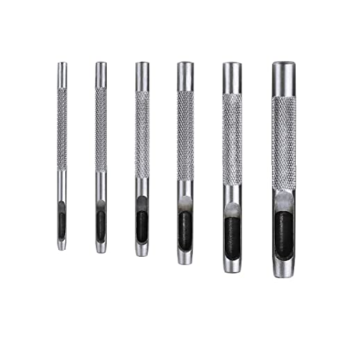 Yosugar 6 Stück Stanzwerkzeug Set,Locheisen Satz für Leder,2.5mm-5mm Lochstanze, Runde Hohl Locheisensatz für Leder, für Leder, Uhrenarmband, Dichtung Gürtel (Silber, 6 Stk.2.5-5mm)