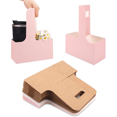 NQEUEPN 20stk Getränketräger mit Griffen, Becherhalter aus Kraftpapier Getränketräger für Zwei Becher für Heiße Oder Kalte Getränke Kaffeeträger zum Mitnehmen Café und Restaurant Essenslieferung