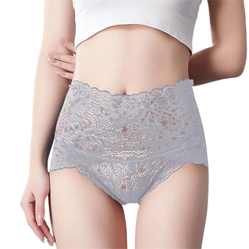 Generisch Damen-Höschen mit hoher Taille, Spitzenoptik Bauchhebeeffekt, schmeichelnde Overalls für EIN sexy Tragegefühl, Feminine Slips für Übergrößen (Silver, L)