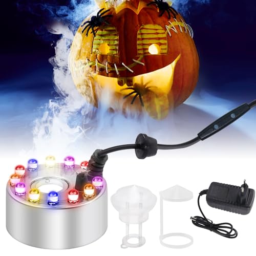 Ultraschall Vernebler Halloween,12 LED Nebelmaschine,Nebler Ultraschall Vernebler,Ultrasonic Fog Maker,Nebelmaschine Mini,Spritzschutz Ultraschall Nebler,Mist Maker Wassernebler Fogger