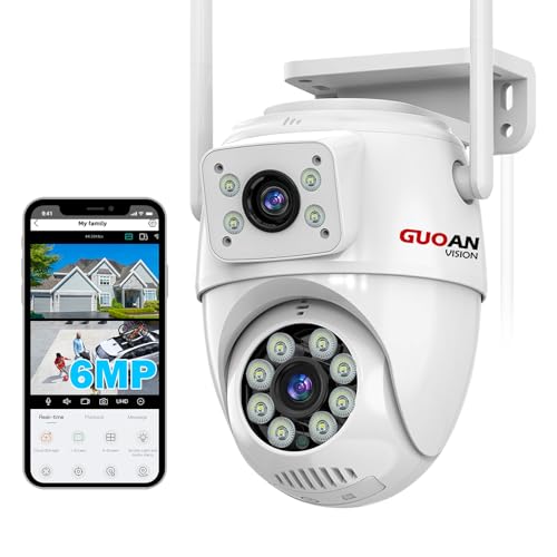 GUOANVISION Überwachungskamera 6MP Doppellinse Zwei-Wege-Sprachkommunikation IP66 wasserdicht WLAN Sicherheitskamera Automatische Verfolgung SD/Cloud-Speicher