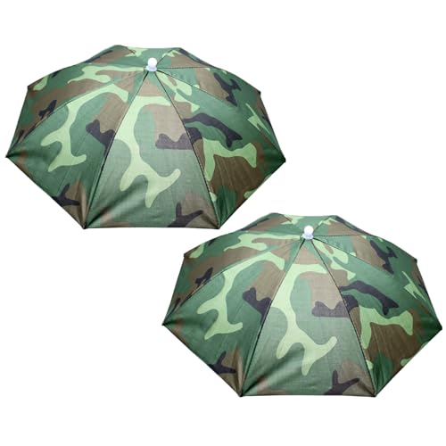 2 x Regenschirmhüte mit elastischem Band, Camouflage-Regenschirm, faltbar, Regenschutz, Kopfbedeckung, faltbar, für Camping, Angeln, Wandern, Outdoor, 2 Stück, camouflage-design