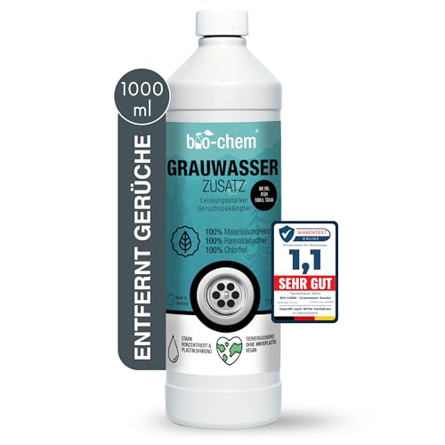 bio-chem Grauwassertank-Zusatz - 1000 ml Konzentrat - Tank-Reiniger für Schmutzwasser-, Grauwasser- und Abwasser-Tank von Wohnmobil, Wohnwagen - Made in DE