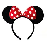 Rot (Minnie Mouse Alice Ears) Ohren Schwarz mit Rot u. Weiße Tupfen Satin Bogen Minnie Maus Disney Kostümgeschäfte Haarband