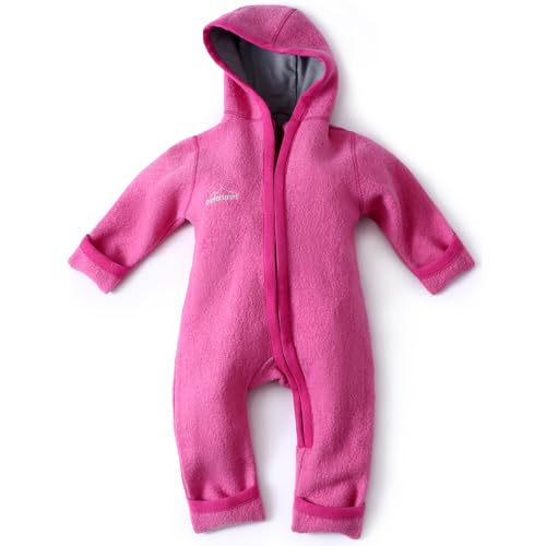 gipfelsport Wollwalk Overall Baby - Walkoverall aus Wollfleece | Walkanzug aus Merinowolle, Schurwolle, Walkwolle | Größe 74/80 in pink mit langem Reißverschluss