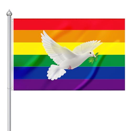 Darryy Regenbogenfahne Peace 90x150 cm, Regenbogen Flagge, Friedensfahne, Regenbogenflagge Frieden, Fahne Peace, Friedenszeichen Flagge, Friedenstaube Flagge, Peace Flagge