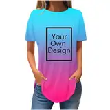 Custom Tshirt Bedrucken Lassen für Damen - Oversize Farbverlauf Longshirt Selbst Gestalten mit Vorne Bedruckt, Personalisiert Exklusive Anpassung Mit Foto Text Logo - Design das Einzige Geschenk