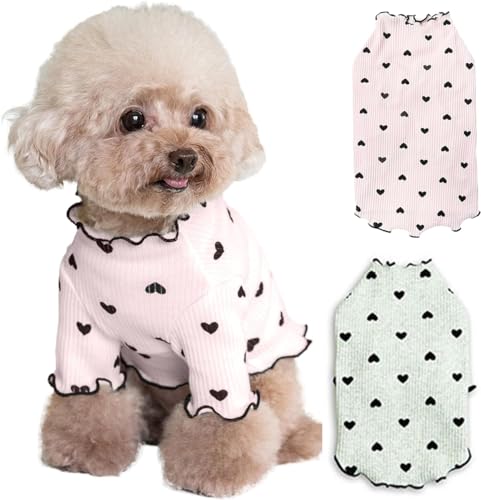 Pet Shirts Herz Druck Bequeme Haustier Kleidung für kleine Hunde Katze Liebe Herz Sweatshirt Weiche Baumwolle T-Shirt Langarm Pet Girl Boy Kleidung Pullover (Weiß+Rosa, L)