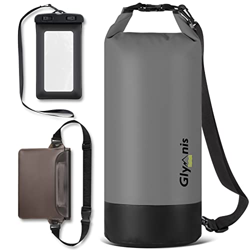 Glymnis Dry Bag wasserdichte Tasche 10L 20L Wasserdichter Packsack mit Bauchtasche und Tragegurt Waterproof für Wassersport Strand Schwimmen Bootfahren Reisen Camping (Schwarz, 10L)