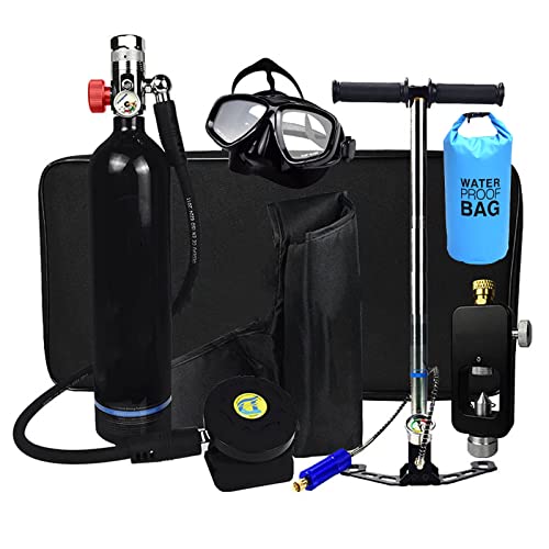 Mini Sauerstoffflasche Tauchausrüstung, Scuba Sauerstoffflasche Tauchen, Diving Tank Ausrüstung, 1L Mini Tauchflasche 15-20 Minuten Frei Atmender Tragbarer, Mit Pumpe, nachfüllbarem Design,Schwarz