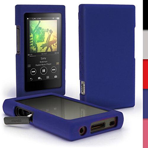 iGadgitz U6410 Blau Silikon Tasche Hülle Case Cover Kompatibel mit Sony Walkman NW-A35 NW-A40 NW-A45 MP3-Player + Schutzfolie