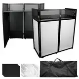 WUDLEP Tragbare DJ-Kabine, 112 x 51 x 125 cm, DJ-Fassadenkabine mit Kabelloch, Verstellbare, klappbare DJ-Kabine für Partys, Metallrahmen + Schwarz&Weiße Scrims + Tragetasche