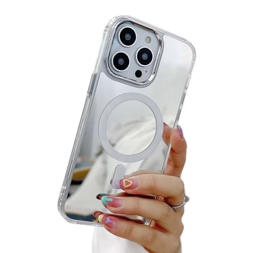 Rnrieyta Miagon Spiegel Magnetisch Hülle für iPhone 13 Pro,Schutzhülle [Kompatibel mit MagSafe] Backcover Überzug Plating Mirror Effect Make Up Handytasche Kabellosem Laden Etui Bumper