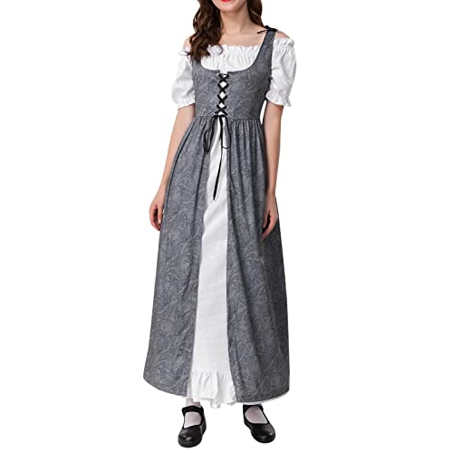 Alueeu Damen Historisches Kleid Halloween Kostüm Große Größen Party Ballkleid Renaissance Festlich Vintage Mittelalter Kleid Lang Kleidung Dirndl Gothic Kleid Festival Outfit