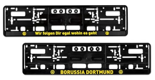 Borussia Dortmund 2er Set Kennzeichenhalter 1 x Wir Folgen Dir + 1 x Classic Logo BVB 09